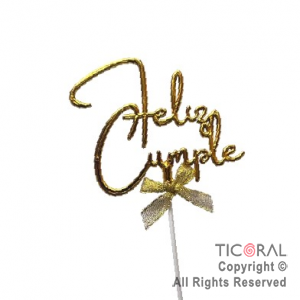 CAKE TOPPER FELIZ CUMPLE ORO X 1